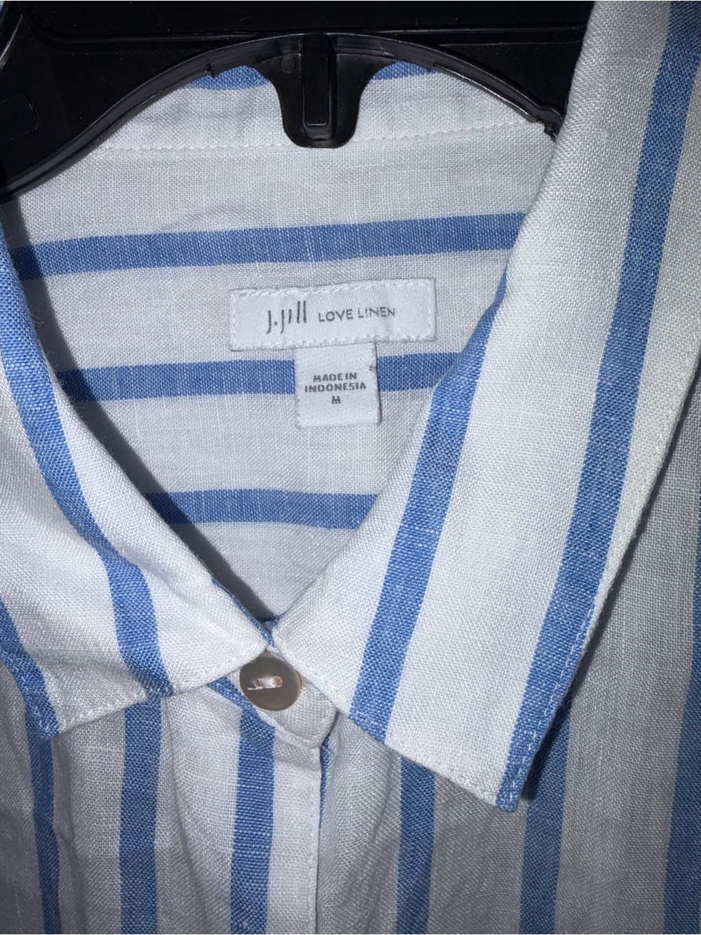 J. Jill Love Linen Blue White Striped Button Down Shirt - Picture 2 of 6